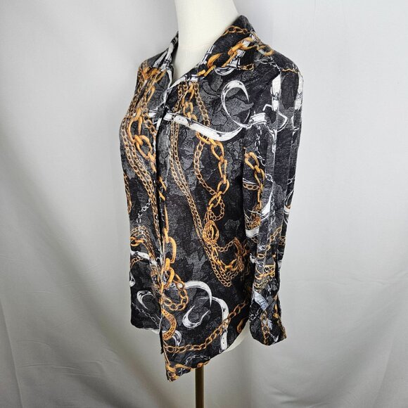 David Cline Shirt Snap Front Size Small Chain Equestrian Print Black/Gold - Picture 3 of 9